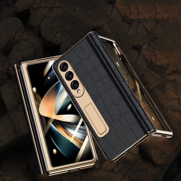 Leather Phone Case for Samsung Galaxy Z Fold 5 4 3 Fold4 Fold5 Gold Plating Magnetic Hinge Stand Back Cover with Mirror Film Leather Phone Case for Samsung Galaxy Z Fold 5 4 3 Fold4 Fold5 Gold Plating Magnetic Hinge Stand Back Cover with Mirror Film