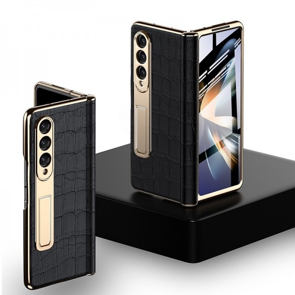 Leather Phone Case for Samsung Galaxy Z Fold 5 4 3 Fold4 Fold5 Gold Plating Magnetic Hinge Stand Back Cover with Mirror Film Leather Phone Case for Samsung Galaxy Z Fold 5 4 3 Fold4 Fold5 Gold Plating Magnetic Hinge Stand Back Cover with Mirror Film