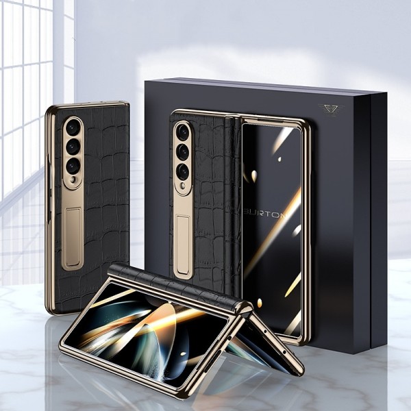 Leather Phone Case for Samsung Galaxy Z Fold 5 4 3 Fold4 Fold5 Gold Plating Magnetic Hinge Stand Back Cover with Mirror Film Leather Phone Case for Samsung Galaxy Z Fold 5 4 3 Fold4 Fold5 Gold Plating Magnetic Hinge Stand Back Cover with Mirror Film