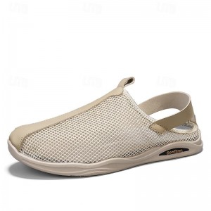Men&#039;s Sandals Loafers &amp; Slip-Ons Retro Walking Casual Daily Leather Comfortable Booties / Ankle Boots Loafer Black Khaki Spring Fall