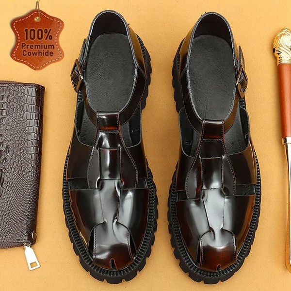 Men's Sandals Leather Shoes Fishermen sandals Leather Italian Full-Grain Cowhide Breathable Comfortable Slip Resistant Lace-up Black Coffee Men's Sandals Leather Shoes Fishermen sandals Leather Italian Full-Grain Cowhide Breathable Comfortable Slip Resistant Lace-up Black Coffee