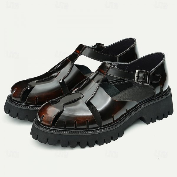Men's Sandals Leather Shoes Fishermen sandals Leather Italian Full-Grain Cowhide Breathable Comfortable Slip Resistant Lace-up Black Coffee Men's Sandals Leather Shoes Fishermen sandals Leather Italian Full-Grain Cowhide Breathable Comfortable Slip Resistant Lace-up Black Coffee