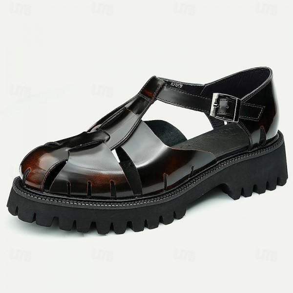 Men's Sandals Leather Shoes Fishermen sandals Leather Italian Full-Grain Cowhide Breathable Comfortable Slip Resistant Lace-up Black Coffee Men's Sandals Leather Shoes Fishermen sandals Leather Italian Full-Grain Cowhide Breathable Comfortable Slip Resistant Lace-up Black Coffee