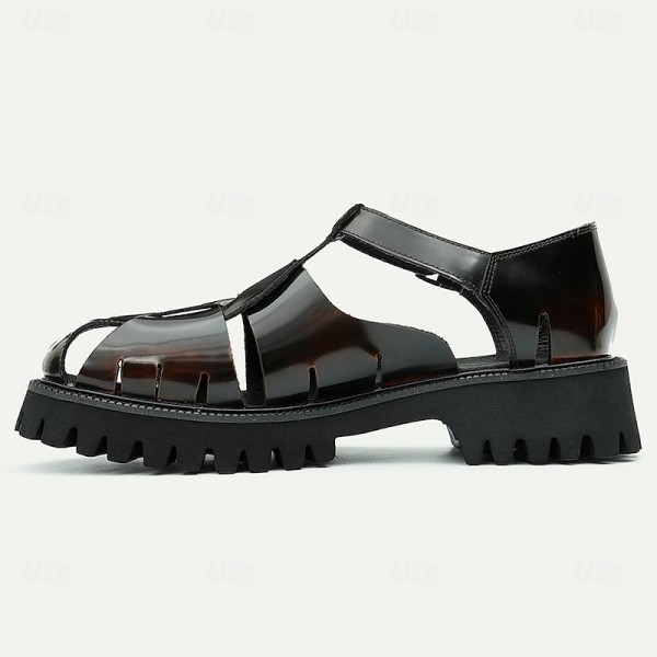 Men's Sandals Leather Shoes Fishermen sandals Leather Italian Full-Grain Cowhide Breathable Comfortable Slip Resistant Lace-up Black Coffee Men's Sandals Leather Shoes Fishermen sandals Leather Italian Full-Grain Cowhide Breathable Comfortable Slip Resistant Lace-up Black Coffee