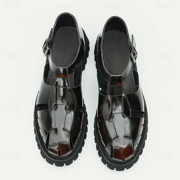 Men's Sandals Leather Shoes Fishermen sandals Leather Italian Full-Grain Cowhide Breathable Comfortable Slip Resistant Lace-up Black Coffee Men's Sandals Leather Shoes Fishermen sandals Leather Italian Full-Grain Cowhide Breathable Comfortable Slip Resistant Lace-up Black Coffee