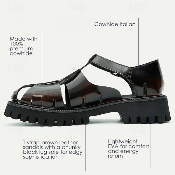 Men's Sandals Leather Shoes Fishermen sandals Leather Italian Full-Grain Cowhide Breathable Comfortable Slip Resistant Lace-up Black Coffee Men's Sandals Leather Shoes Fishermen sandals Leather Italian Full-Grain Cowhide Breathable Comfortable Slip Resistant Lace-up Black Coffee