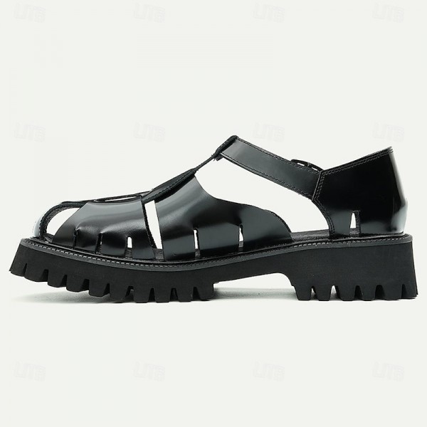 Men's Sandals Leather Shoes Fishermen sandals Leather Italian Full-Grain Cowhide Breathable Comfortable Slip Resistant Lace-up Black Coffee Men's Sandals Leather Shoes Fishermen sandals Leather Italian Full-Grain Cowhide Breathable Comfortable Slip Resistant Lace-up Black Coffee