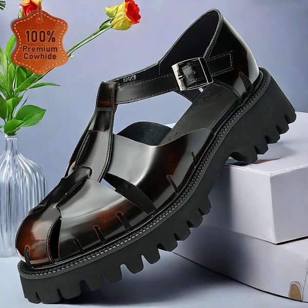Men's Sandals Leather Shoes Fishermen sandals Leather Italian Full-Grain Cowhide Breathable Comfortable Slip Resistant Lace-up Black Coffee Men's Sandals Leather Shoes Fishermen sandals Leather Italian Full-Grain Cowhide Breathable Comfortable Slip Resistant Lace-up Black Coffee