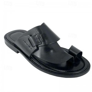 Men&#039;s Leather Sandals Flat Sandals Gladiator Roman Shoes Walking Casual  Beach Outdoor Vacation Synthetic leather Slippers Breathable Comfortable Buckle Shoes Black White Brown Summer