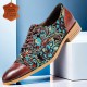Men&#039;s Dress Shoes Red Brown Floral Embroidery  Leather Italian Full-Grain Cowhide Oxfords Slip Resistant Lace-up