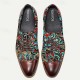 Men&#039;s Dress Shoes Red Brown Floral Embroidery  Leather Italian Full-Grain Cowhide Oxfords Slip Resistant Lace-up