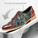 Men&#039;s Dress Shoes Red Brown Floral Embroidery  Leather Italian Full-Grain Cowhide Oxfords Slip Resistant Lace-up