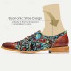 Men&#039;s Dress Shoes Red Brown Floral Embroidery  Leather Italian Full-Grain Cowhide Oxfords Slip Resistant Lace-up