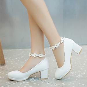 Girls&#039; Heels Flower Girl Shoes Tiny Heels for Teens Christmas PU Little Kids(4-7ys) Big Kids(7years +) Party White Blue Pink Spring &amp; Fall