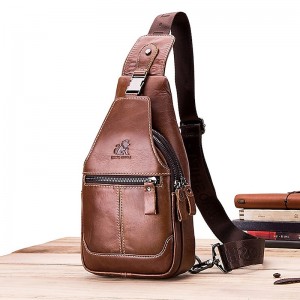 Men&#039;s Crossbody Bag Chest Bag Nappa Leather Outdoor Daily Zipper Solid Color Black