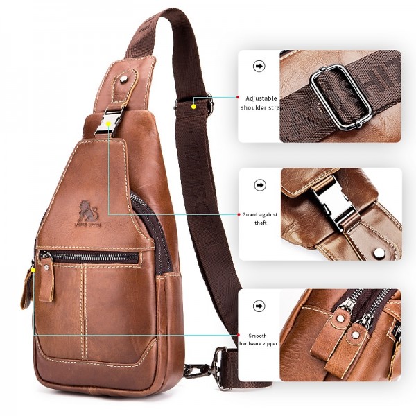 Men's Crossbody Bag Chest Bag Nappa Leather Outdoor Daily Zipper Solid Color Black Men's Crossbody Bag Chest Bag Nappa Leather Outdoor Daily Zipper Solid Color Black