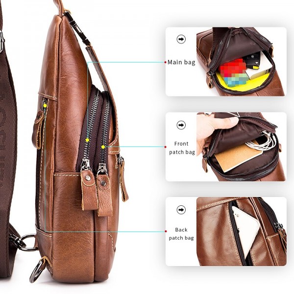 Men's Crossbody Bag Chest Bag Nappa Leather Outdoor Daily Zipper Solid Color Black Men's Crossbody Bag Chest Bag Nappa Leather Outdoor Daily Zipper Solid Color Black