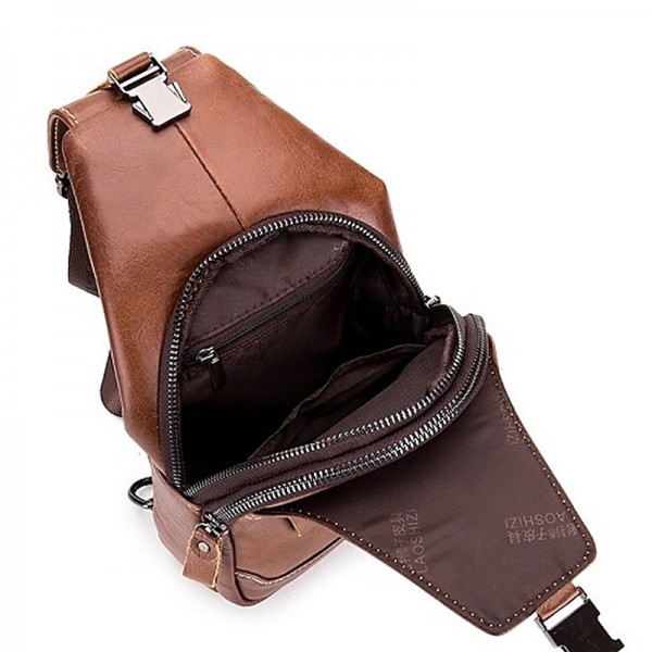 Men's Crossbody Bag Chest Bag Nappa Leather Outdoor Daily Zipper Solid Color Black Men's Crossbody Bag Chest Bag Nappa Leather Outdoor Daily Zipper Solid Color Black