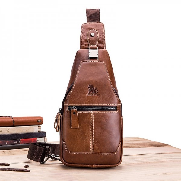 Men's Crossbody Bag Chest Bag Nappa Leather Outdoor Daily Zipper Solid Color Black Men's Crossbody Bag Chest Bag Nappa Leather Outdoor Daily Zipper Solid Color Black