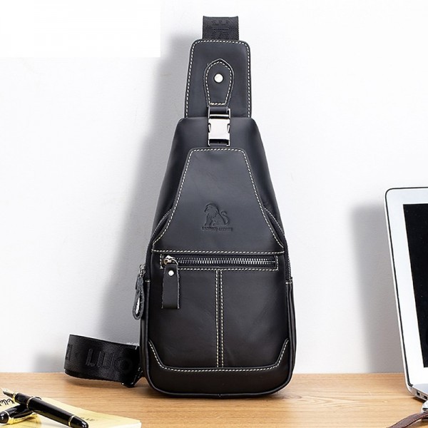 Men's Crossbody Bag Chest Bag Nappa Leather Outdoor Daily Zipper Solid Color Black Men's Crossbody Bag Chest Bag Nappa Leather Outdoor Daily Zipper Solid Color Black