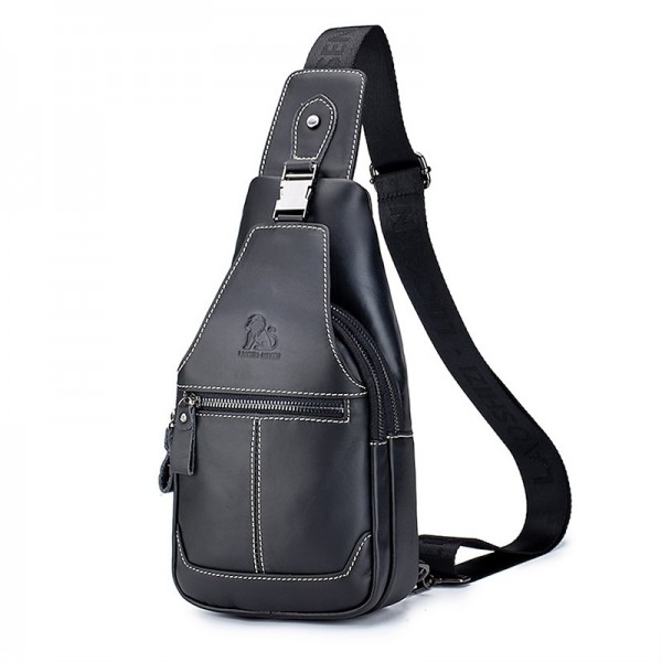 Men's Crossbody Bag Chest Bag Nappa Leather Outdoor Daily Zipper Solid Color Black Men's Crossbody Bag Chest Bag Nappa Leather Outdoor Daily Zipper Solid Color Black