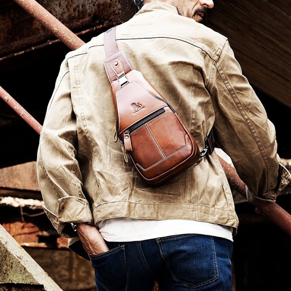 Men's Crossbody Bag Chest Bag Nappa Leather Outdoor Daily Zipper Solid Color Black Men's Crossbody Bag Chest Bag Nappa Leather Outdoor Daily Zipper Solid Color Black