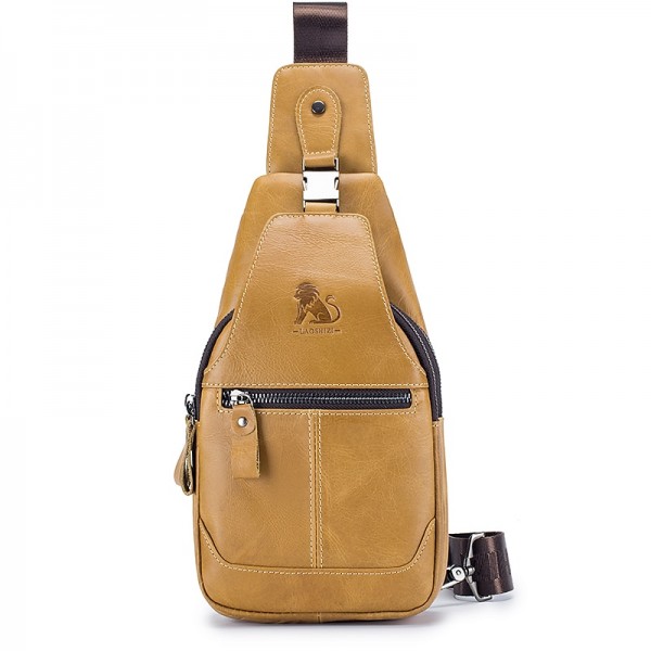 Men's Crossbody Bag Chest Bag Nappa Leather Outdoor Daily Zipper Solid Color Black Men's Crossbody Bag Chest Bag Nappa Leather Outdoor Daily Zipper Solid Color Black