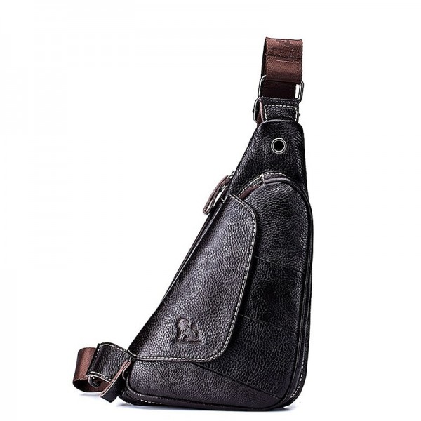 Men&#039;s Crossbody Bag Shoulder Bag Mobile Phone Bag Chest Bag Leather Cowhide Outdoor Daily Holiday Buckle Zipper Waterproof Solid Color Quilted Camel Brown