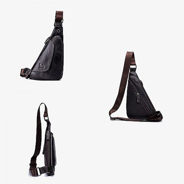 Men&#039;s Crossbody Bag Shoulder Bag Mobile Phone Bag Chest Bag Leather Cowhide Outdoor Daily Holiday Buckle Zipper Waterproof Solid Color Quilted Camel Brown