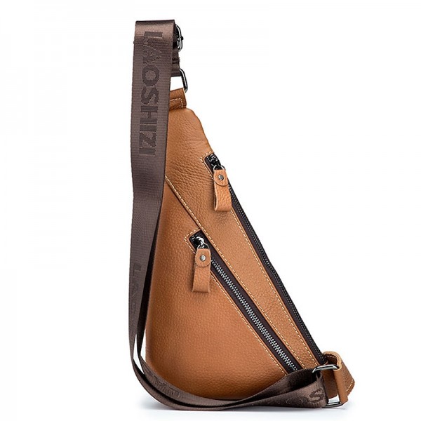 Men&#039;s Crossbody Bag Shoulder Bag Mobile Phone Bag Chest Bag Leather Cowhide Outdoor Daily Holiday Buckle Zipper Waterproof Solid Color Quilted Camel Brown