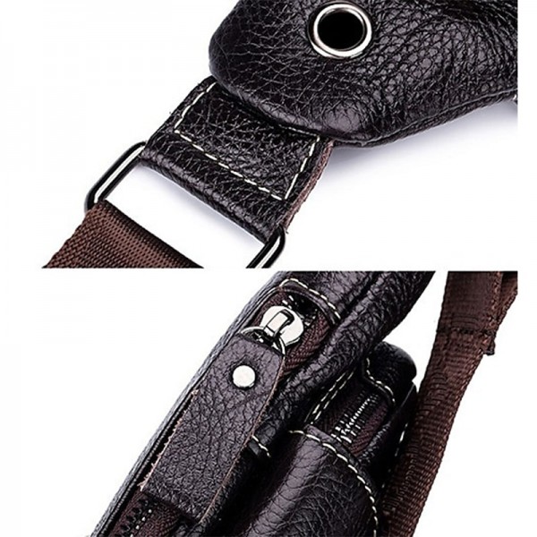Men&#039;s Crossbody Bag Shoulder Bag Mobile Phone Bag Chest Bag Leather Cowhide Outdoor Daily Holiday Buckle Zipper Waterproof Solid Color Quilted Camel Brown