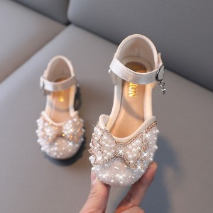 Girls&#039; Flats Daily Glitters Dress Shoes Lolita Rubber PU Cosplay Dress Shoes Big Kids(7years +) Little Kids(4-7ys) Wedding Party Daily Walking Shoes Dancing Rhinestone Bowknot Pearl Almond Black Fall