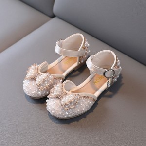 Girls&#039; Flats Daily Glitters Dress Shoes Lolita Rubber PU Cosplay Dress Shoes Big Kids(7years +) Little Kids(4-7ys) Wedding Party Daily Walking Shoes Dancing Rhinestone Bowknot Pearl Almond Black Fall
