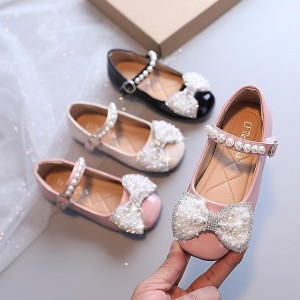 Girls&#039; Flats Daily Glitters Flower Girl Shoes Princess Shoes PU Big Kids(7years +) School Wedding Party Dancing Buckle Crystal / Rhinestone Crystals / Rhinestones Black Pink Beige Fall Spring