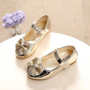 Girls&#039; Flats Daily Glitters Dress Shoes Heel Patent Leather Cosplay Big Kids(7years +) Little Kids(4-7ys) School Wedding Party Walking Shoes Dancing Bowknot Sequin Sequins Silver Pink Gold Fall