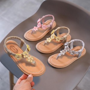 Girls&#039; Sandals Daily Slingback School Shoes PU Non-slipping Big Kids(7years +) Little Kids(4-7ys) School Birthday Gift Beach Walking Shoes Outdoor Sequin Flower Sequins Silver Pink Gold Fall Spring