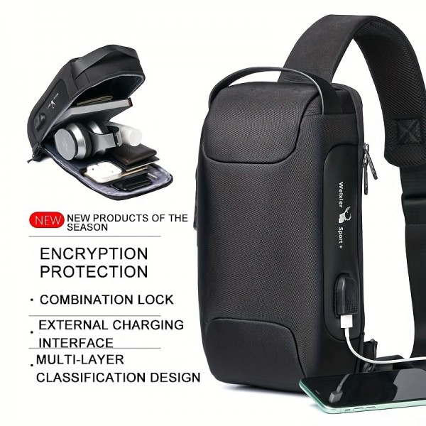 Men's Waterproof Oxford Waist Bag Chest Bag Pack with USB Charging & Lock Crossbody Bag Anti-theft Sling Shoulder Bags Messenger For Male Men's Waterproof Oxford Waist Bag Chest Bag Pack with USB Charging & Lock Crossbody Bag Anti-theft Sling Shoulder Bags Messenger For Male