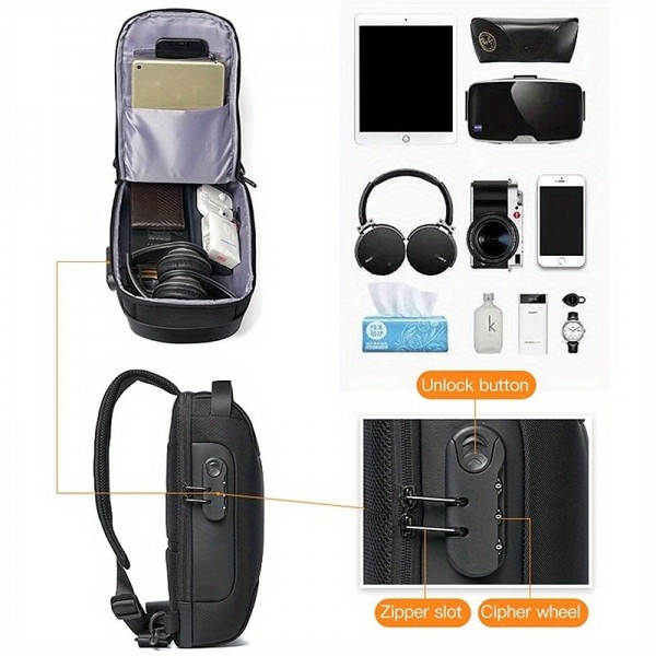 Men's Waterproof Oxford Waist Bag Chest Bag Pack with USB Charging & Lock Crossbody Bag Anti-theft Sling Shoulder Bags Messenger For Male Men's Waterproof Oxford Waist Bag Chest Bag Pack with USB Charging & Lock Crossbody Bag Anti-theft Sling Shoulder Bags Messenger For Male