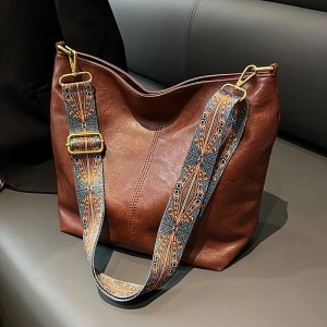 Men&#039;s Women&#039;s Crossbody Bag Bucket Bag PU Leather Shopping Daily Adjustable Large Capacity Durable Solid Color Dark Brown Black White