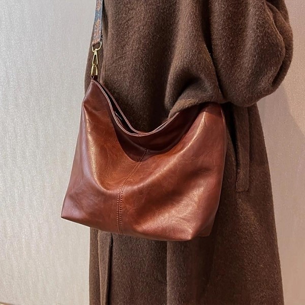 Men's Women's Crossbody Bag Bucket Bag PU Leather Shopping Daily Adjustable Large Capacity Durable Solid Color Dark Brown Black White Men's Women's Crossbody Bag Bucket Bag PU Leather Shopping Daily Adjustable Large Capacity Durable Solid Color Dark Brown Black White