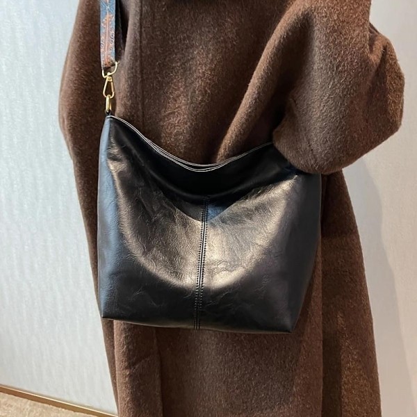 Men's Women's Crossbody Bag Bucket Bag PU Leather Shopping Daily Adjustable Large Capacity Durable Solid Color Dark Brown Black White Men's Women's Crossbody Bag Bucket Bag PU Leather Shopping Daily Adjustable Large Capacity Durable Solid Color Dark Brown Black White