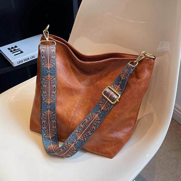 Men's Women's Crossbody Bag Bucket Bag PU Leather Shopping Daily Adjustable Large Capacity Durable Solid Color Dark Brown Black White Men's Women's Crossbody Bag Bucket Bag PU Leather Shopping Daily Adjustable Large Capacity Durable Solid Color Dark Brown Black White