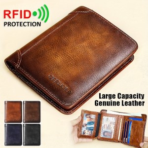 Men&#039;s Wallet Credit Card Holder Wallet Cowhide Shopping Daily Zipper Large Capacity Foldable Durable Solid Color Black Blue Brown