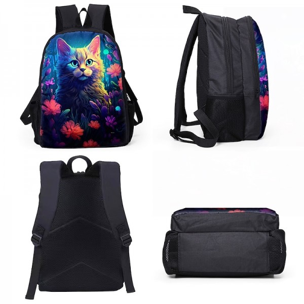Men's Women's Backpack 3D Print Commuter Backpack School Daily Cat Flower Polyester Large Capacity Breathable Lightweight Zipper Print Black Yellow Red Men's Women's Backpack 3D Print Commuter Backpack School Daily Cat Flower Polyester Large Capacity Breathable Lightweight Zipper Print Black Yellow Red