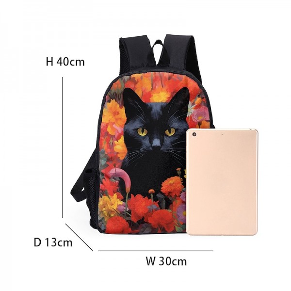 Men's Women's Backpack 3D Print Commuter Backpack School Daily Cat Flower Polyester Large Capacity Breathable Lightweight Zipper Print Black Yellow Red Men's Women's Backpack 3D Print Commuter Backpack School Daily Cat Flower Polyester Large Capacity Breathable Lightweight Zipper Print Black Yellow Red