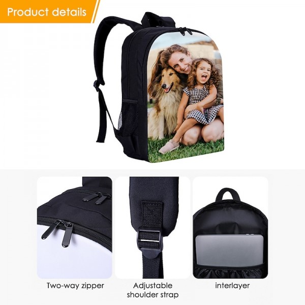 Men's Women's Kid's Backpack 3D Print Customize Commuter Backpack Oxford Cloth Large Capacity Breathable Lightweight Zipper Custom Print White Men's Women's Kid's Backpack 3D Print Customize Commuter Backpack Oxford Cloth Large Capacity Breathable Lightweight Zipper Custom Print White
