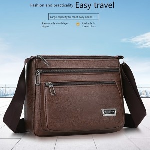 Men&#039;s Crossbody Bag Shoulder Bag Messenger Bag PU Leather Daily Holiday Zipper Adjustable Large Capacity Waterproof Solid Color Black Brown khaki