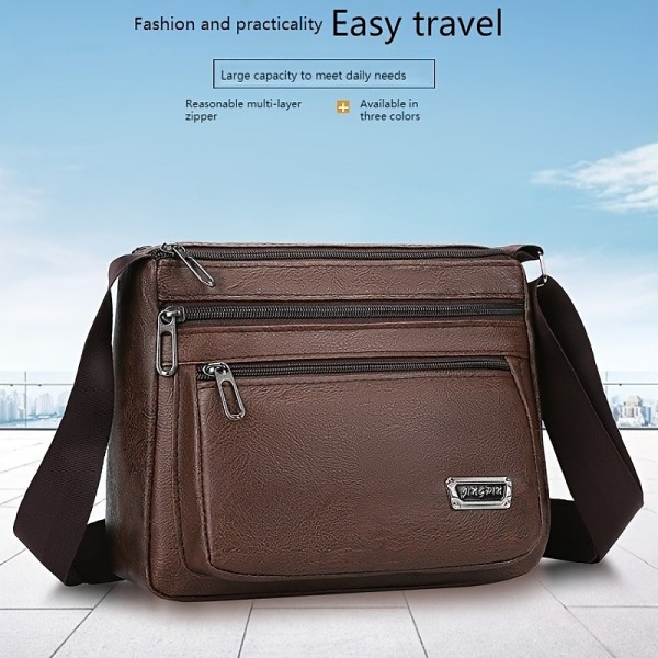 Men&#039;s Crossbody Bag Shoulder Bag Messenger Bag PU Leather Daily Holiday Zipper Adjustable Large Capacity Waterproof Solid Color Black Brown khaki