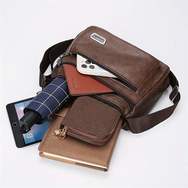 Men&#039;s Crossbody Bag Shoulder Bag Messenger Bag PU Leather Daily Holiday Zipper Adjustable Large Capacity Waterproof Solid Color Black Brown khaki