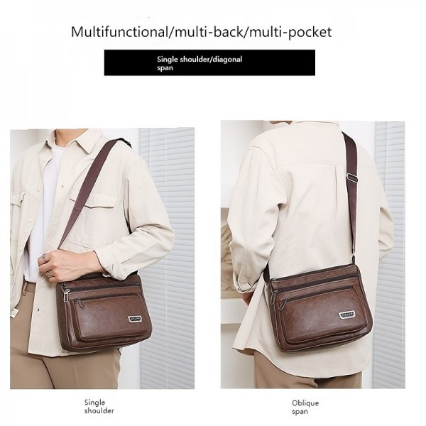 Men&#039;s Crossbody Bag Shoulder Bag Messenger Bag PU Leather Daily Holiday Zipper Adjustable Large Capacity Waterproof Solid Color Black Brown khaki